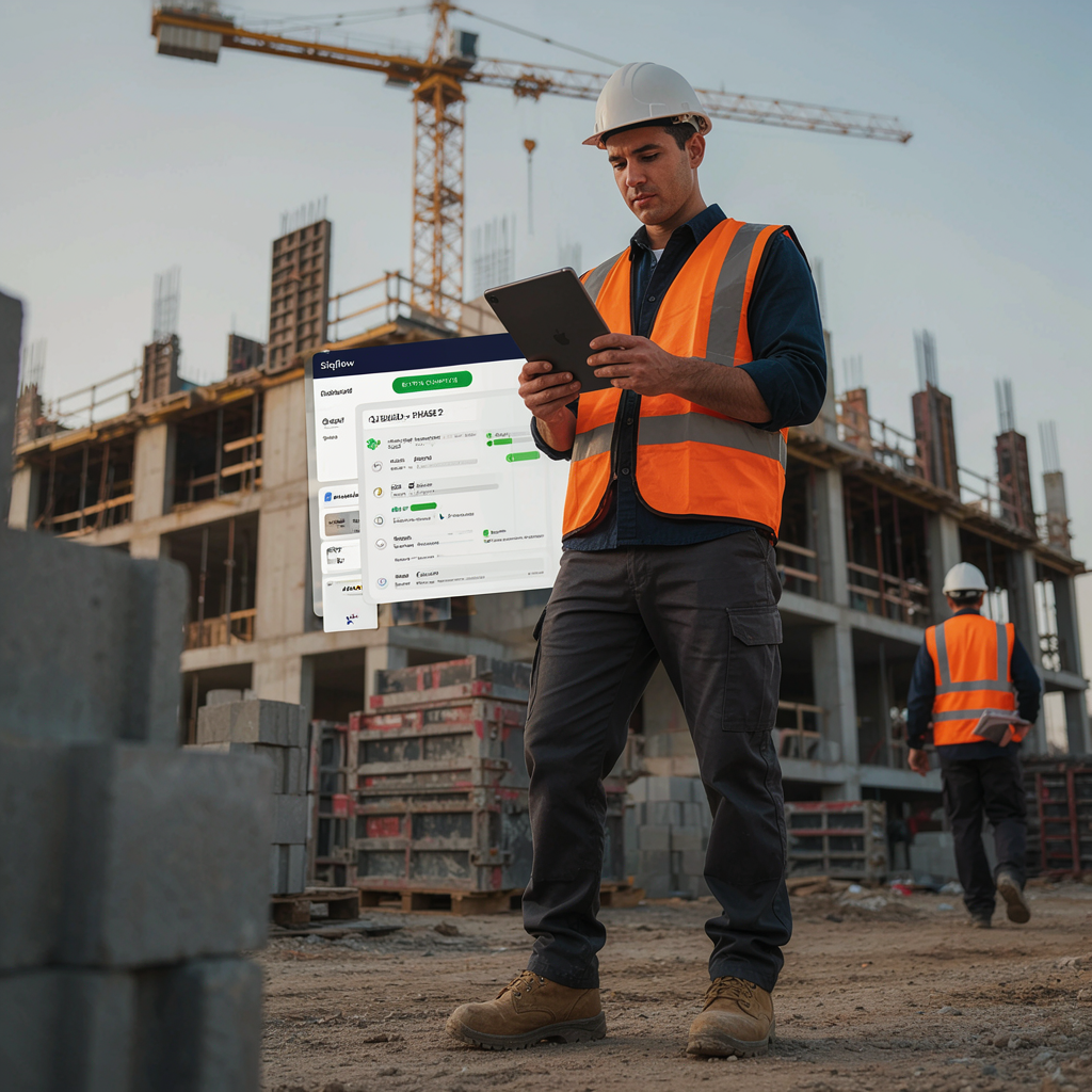 Gestor acompanhando um projeto com a Siqflow em um tablet